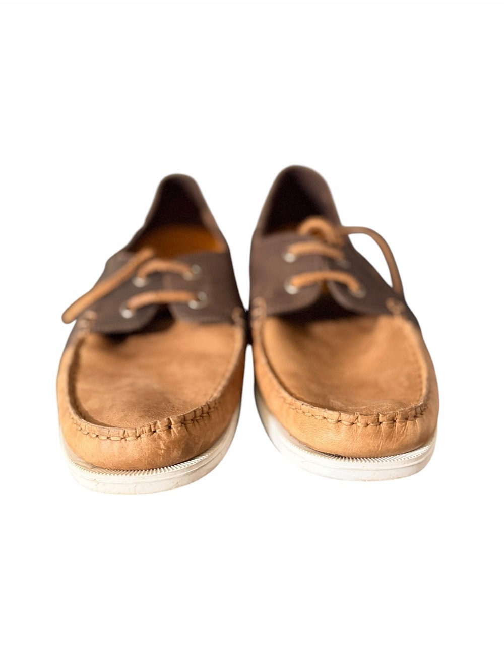 Vélez Men’s Leather Boat Shoes Size 46 Tan Brown Two Tone Casual Loafers